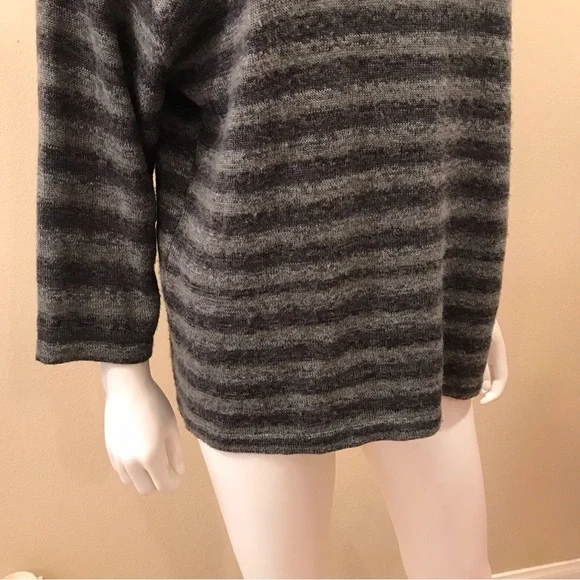 Jones New York Cowl Neck Sweater Womens Large Grey Stripe Acrylic Wool Blend - Picture 8 of 9